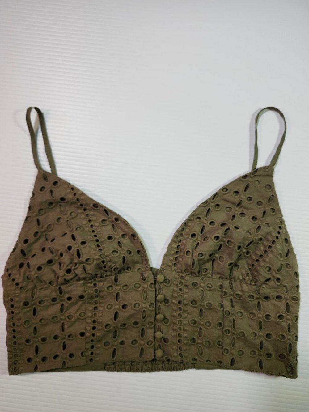 Bar III Olive Green Eyelet Crop Top L